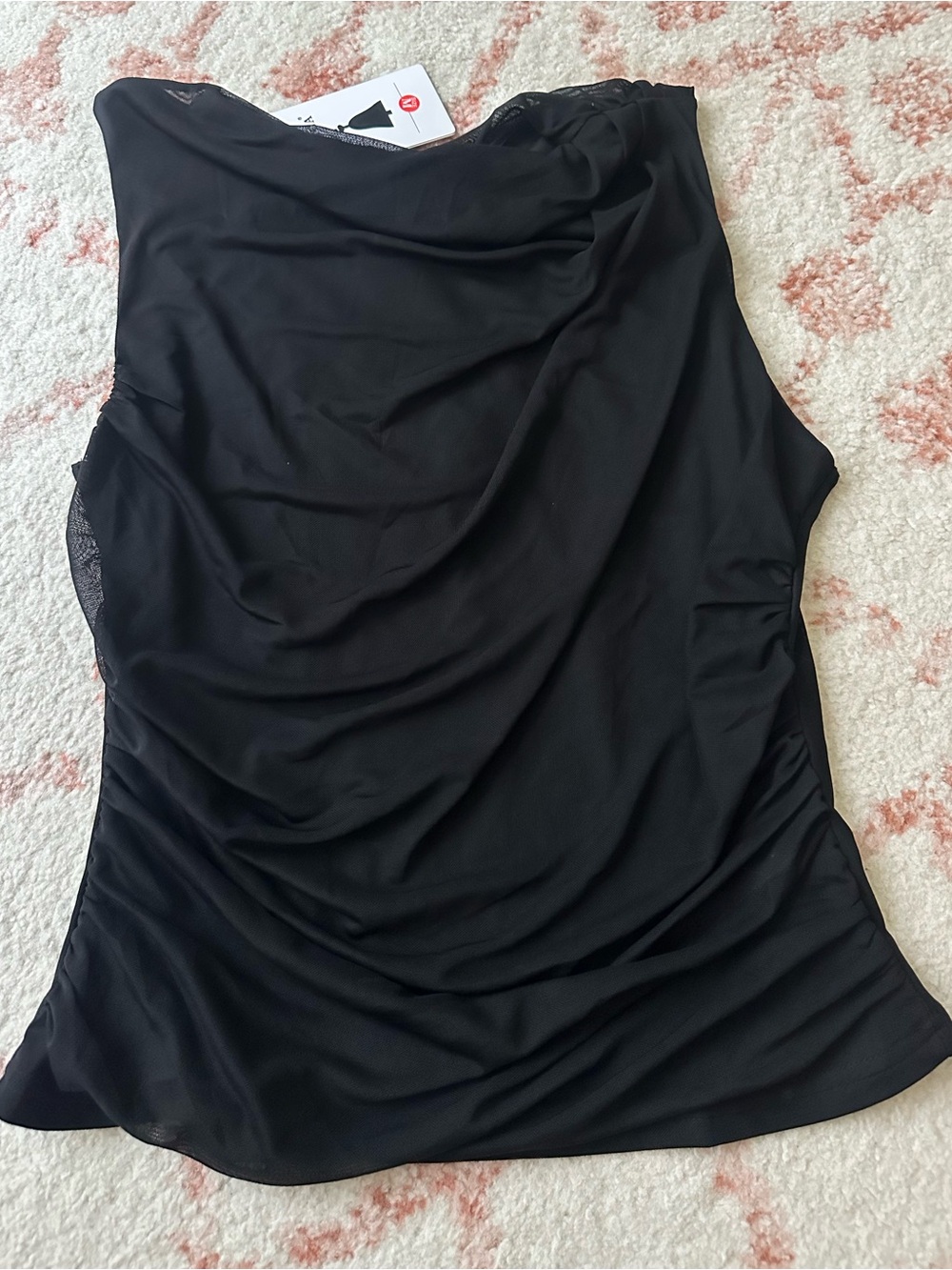 Black Mesh Lined Ruched Tank Top